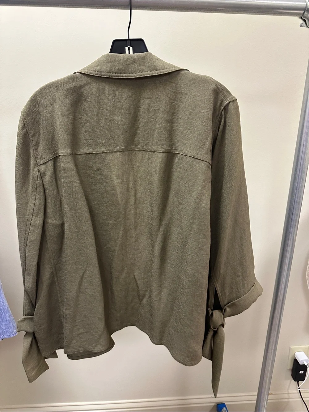 Lafayette 148 New York Olive Open-Front Linen-Blend Blazer
